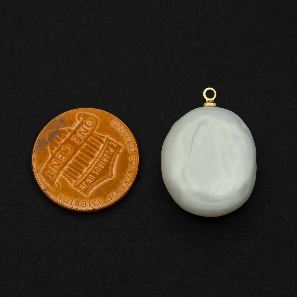 14K Gold Filled 21mm White Keshi Freshwater Pearl Oval Charm | P1589 - DLUXCA