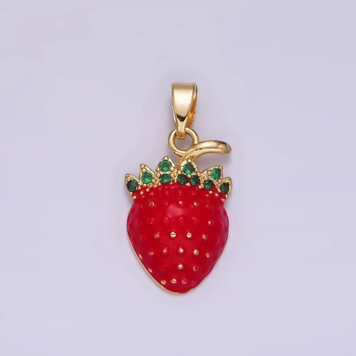 14K Gold Filled 22.5mm Strawberry Fruit Red Enamel Pendant | N1832 - DLUXCA