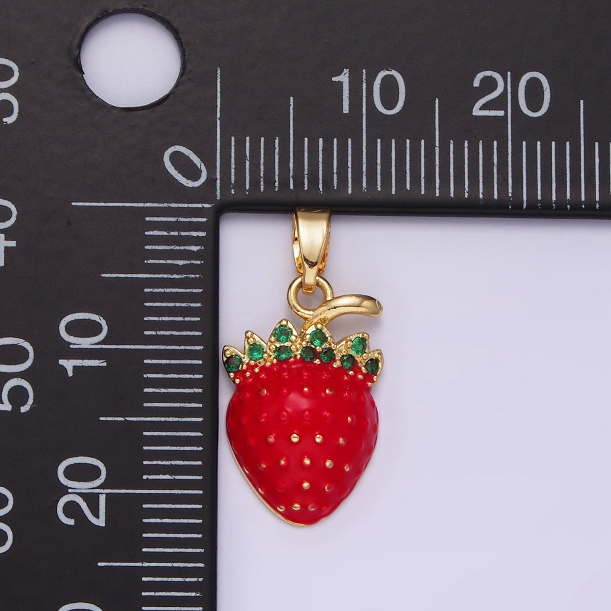 14K Gold Filled 22.5mm Strawberry Fruit Red Enamel Pendant | N1832 - DLUXCA