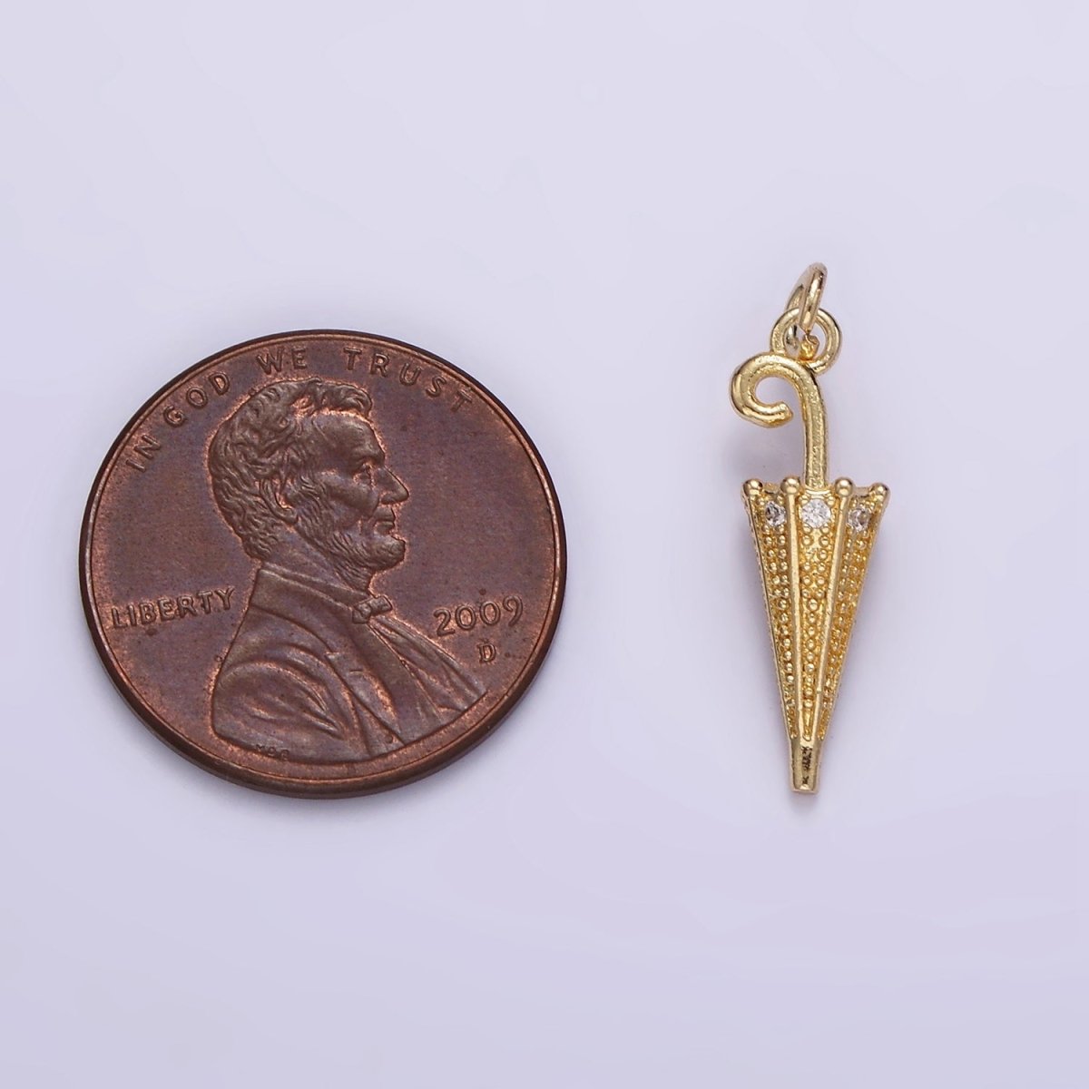 14K Gold Filled 22mm Clear CZ Dotted Umbrella Weather Charm | W486 - DLUXCA