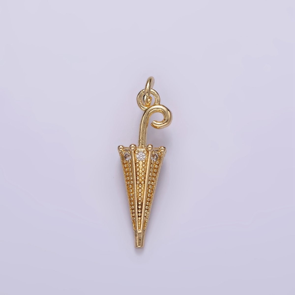 14K Gold Filled 22mm Clear CZ Dotted Umbrella Weather Charm | W486 - DLUXCA