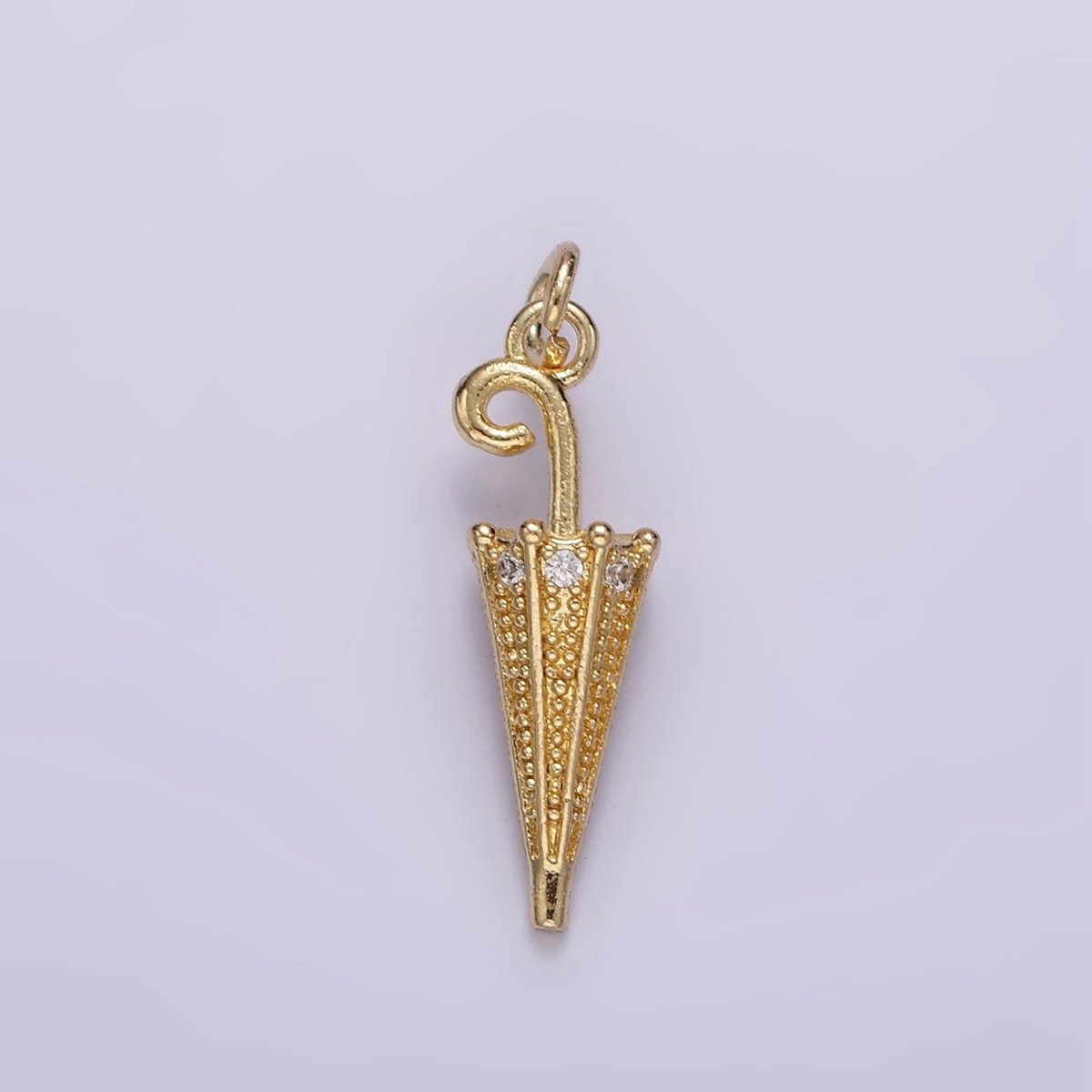 14K Gold Filled 22mm Clear CZ Dotted Umbrella Weather Charm | W486 - DLUXCA