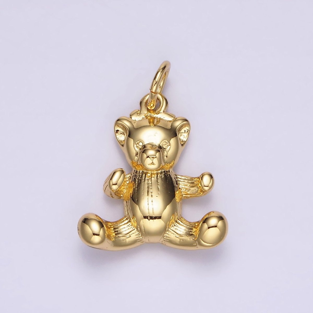 14K Gold Filled 23.5mm Sitting Teddy Bear Line-Textured Animal Charm | N1524 - DLUXCA