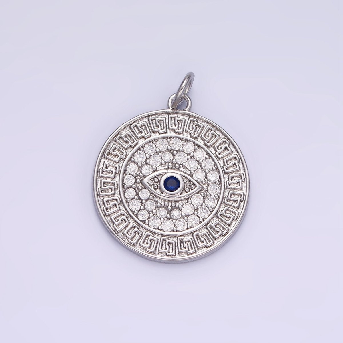 14K Gold Filled 23mm Blue Evil Eye Micro Paved CZ Round Charm in Gold & Silver | AG649