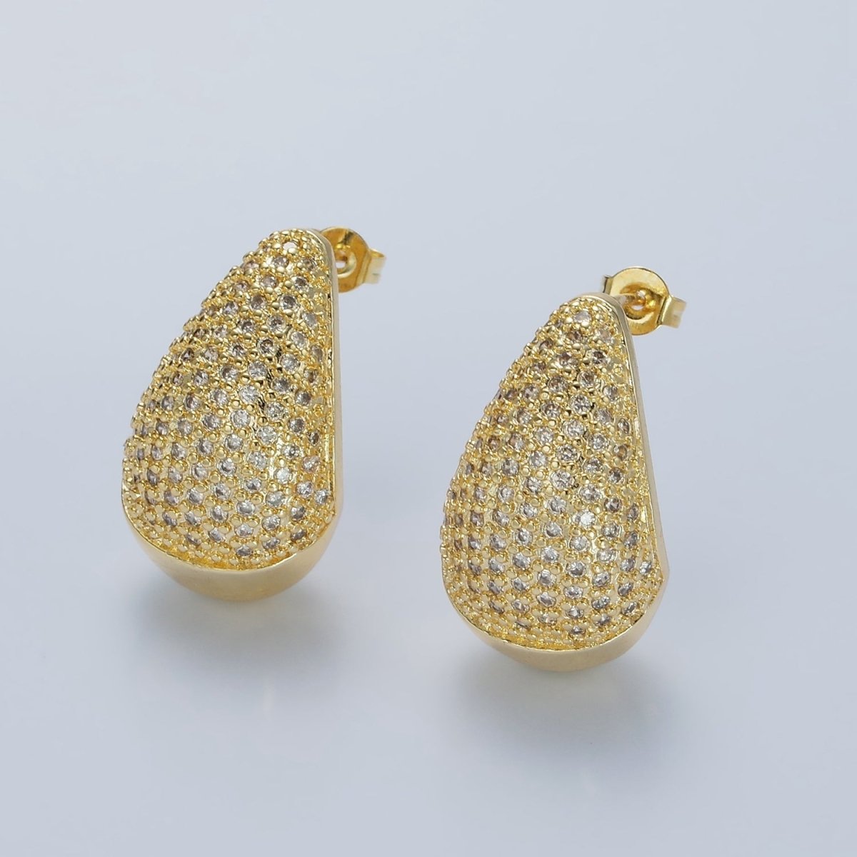 14K Gold Filled 23mm Clear Micro Paved CZ Teardrop J-Shaped Hoop Earrings | AE421 - DLUXCA