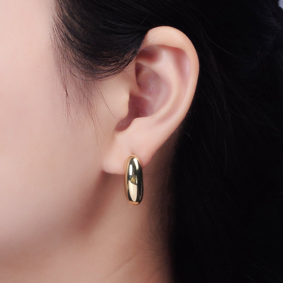 14K Gold Filled 23mm Dome J-Shaped Minimalist Hoop Earrings | AE342 - DLUXCA