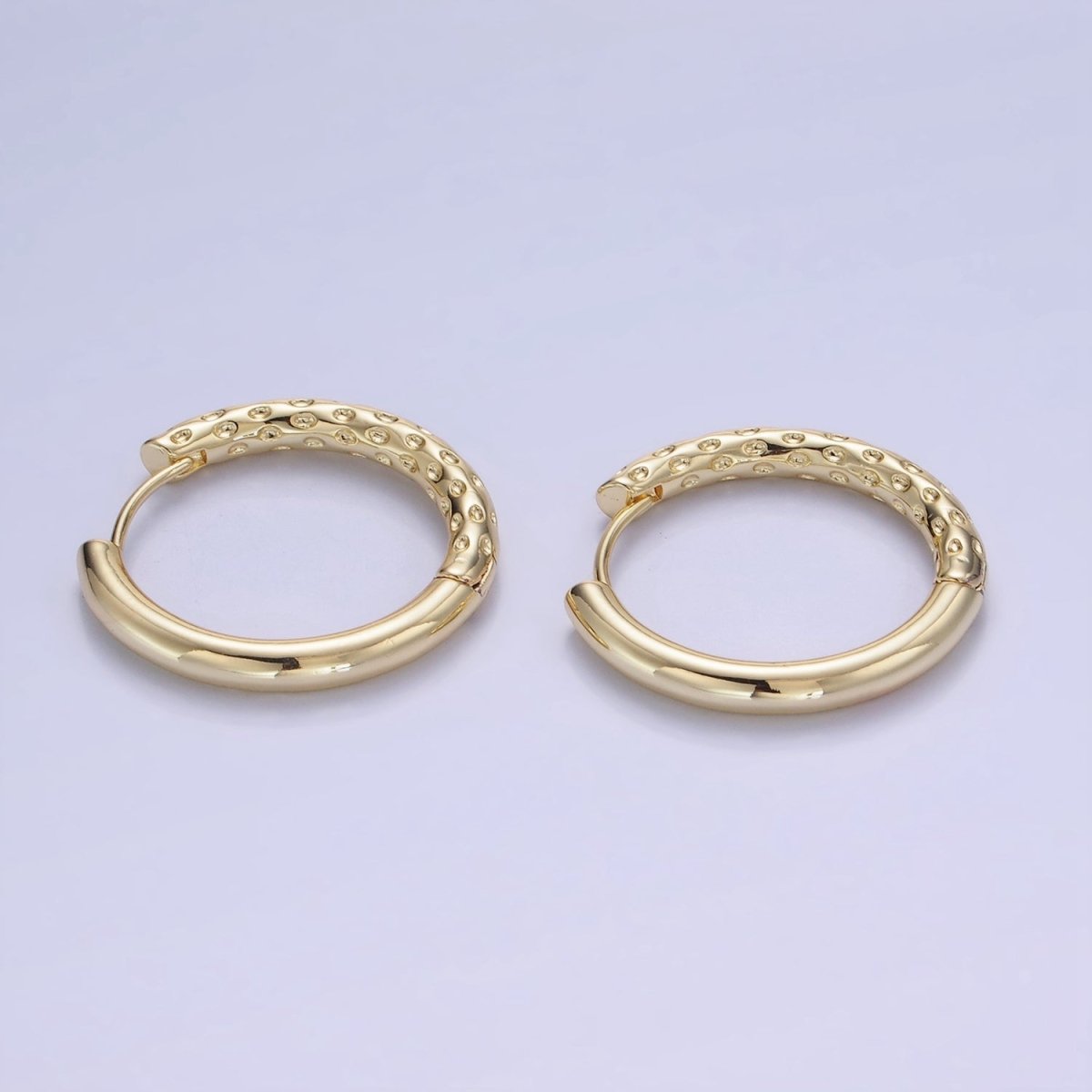 14K Gold Filled 23mm Dotted Hammered Hoop Earrings in Gold & Silver | AB1331 AE213