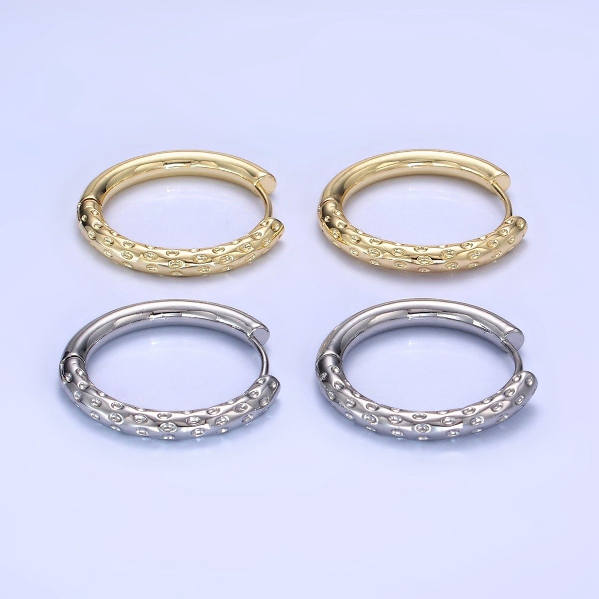14K Gold Filled 23mm Dotted Hammered Hoop Earrings in Gold & Silver | AB1331 AE213