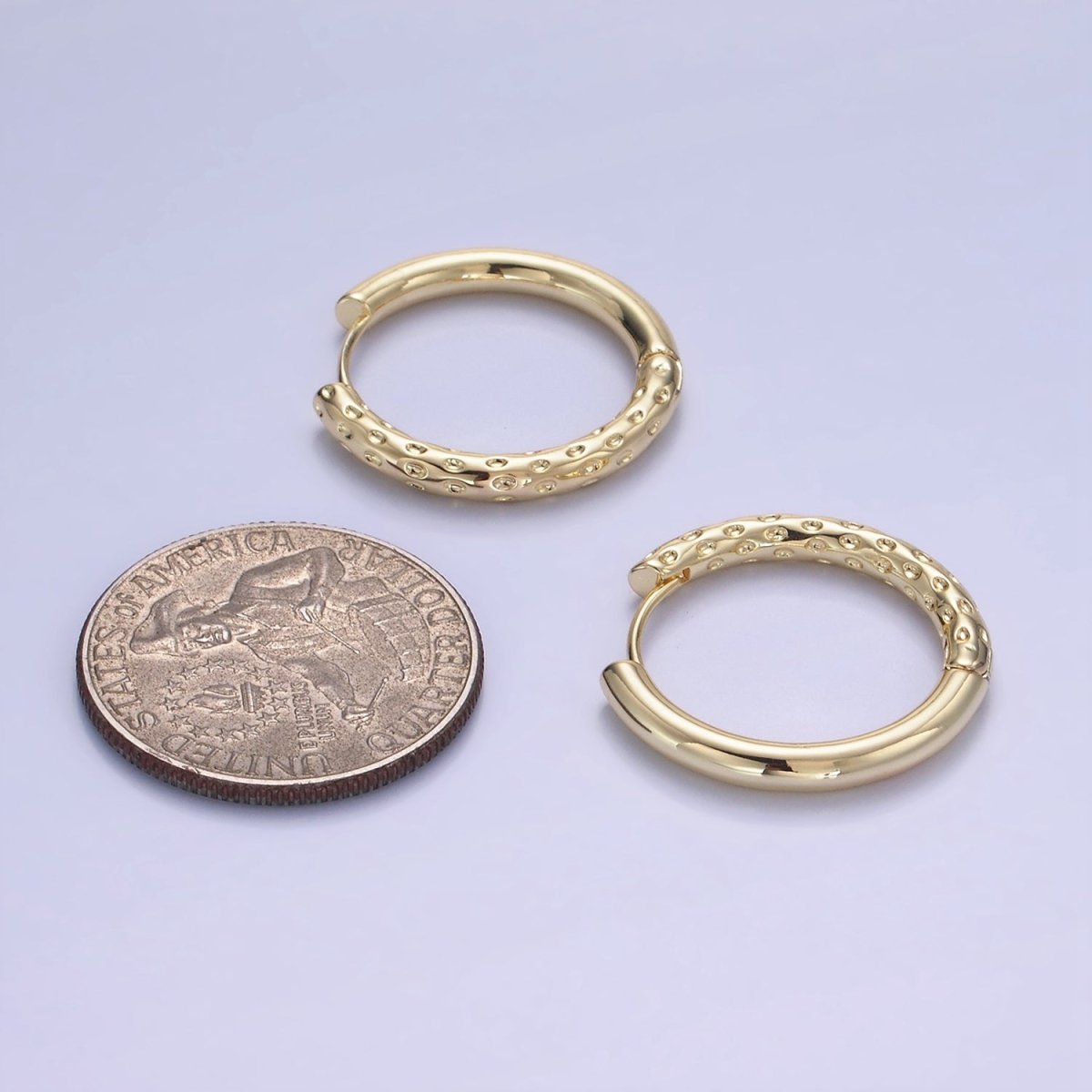 14K Gold Filled 23mm Dotted Hammered Hoop Earrings in Gold & Silver | AB1331 AE213