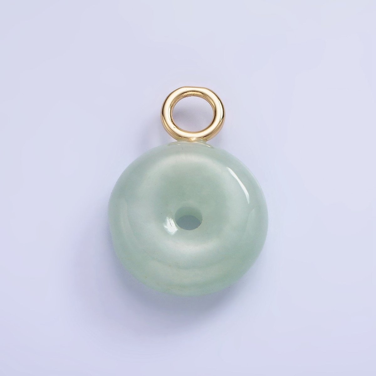 14K Gold Filled 23mm Green Jade Donut Drop Charm | AG709 - DLUXCA