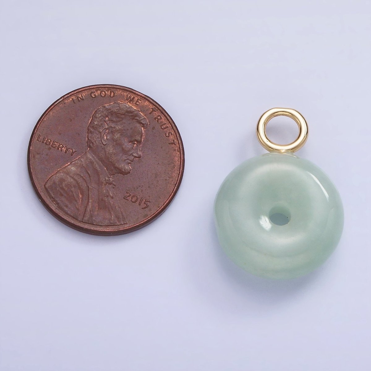 14K Gold Filled 23mm Green Jade Donut Drop Charm | AG709 - DLUXCA