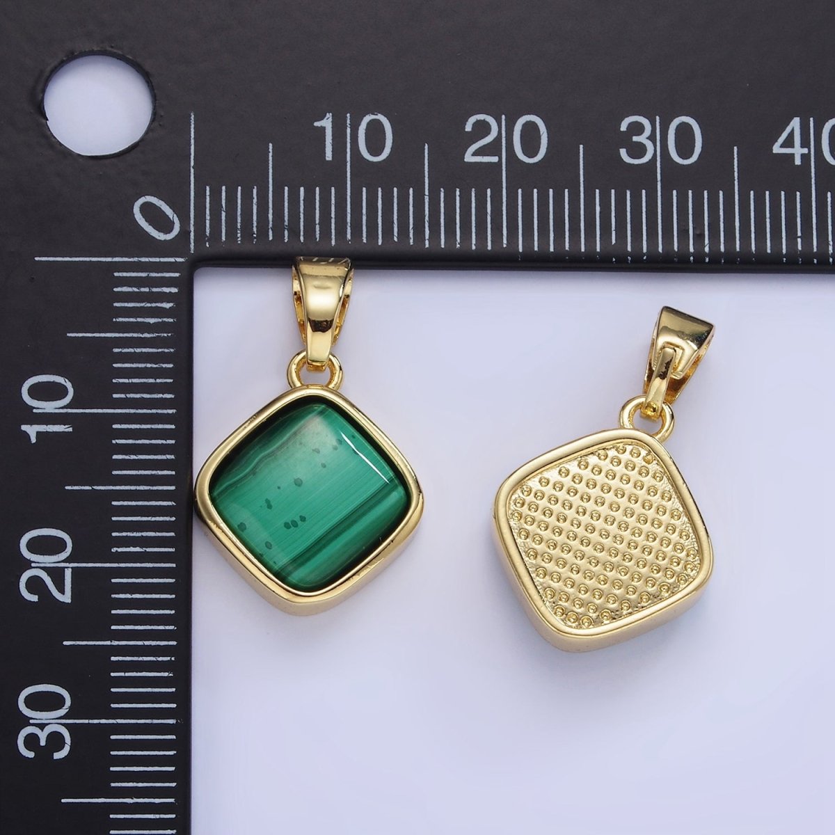 14K Gold Filled 23mm Malachite Gemstone Rhombus Pendant | AA1238 - DLUXCA