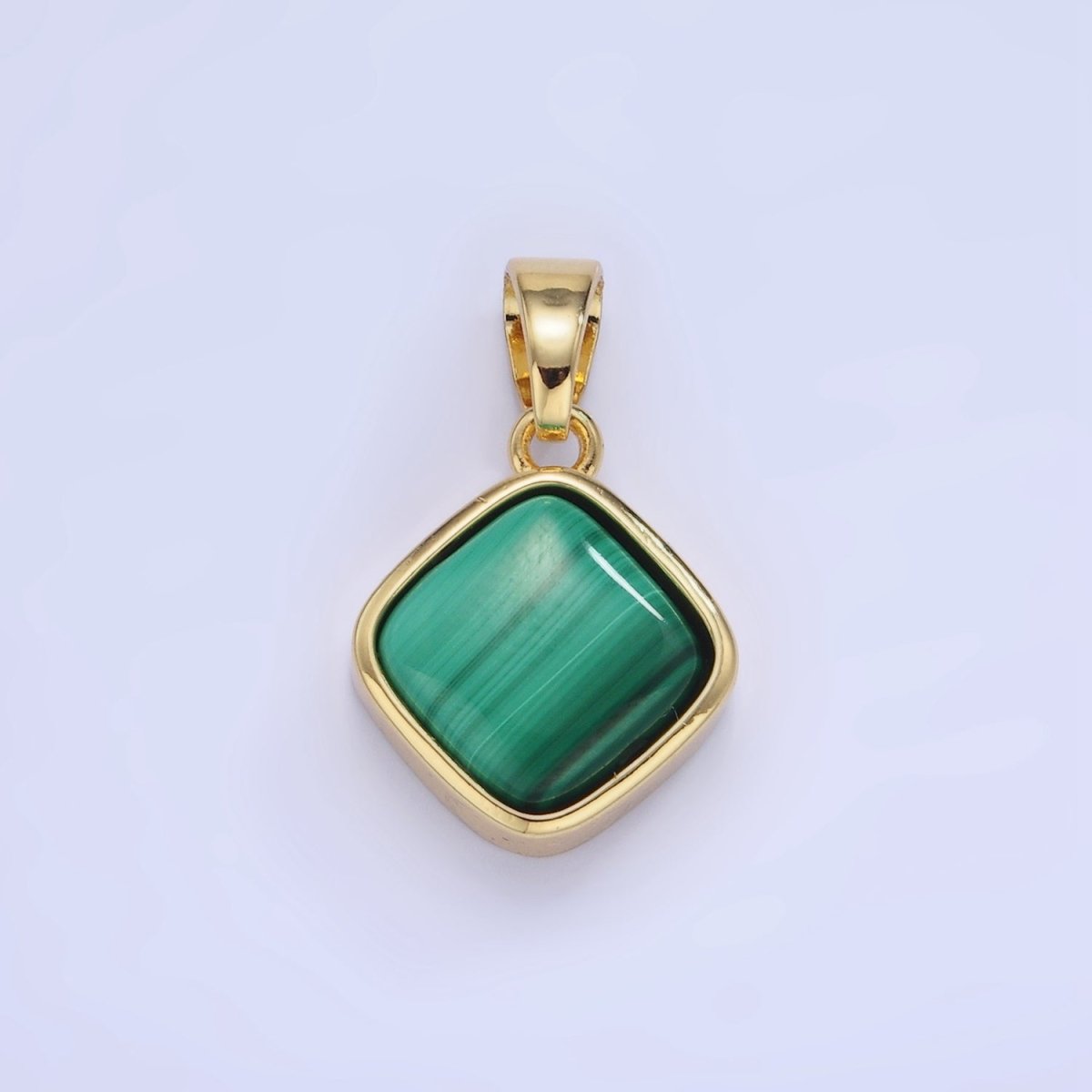 14K Gold Filled 23mm Malachite Gemstone Rhombus Pendant | AA1238 - DLUXCA