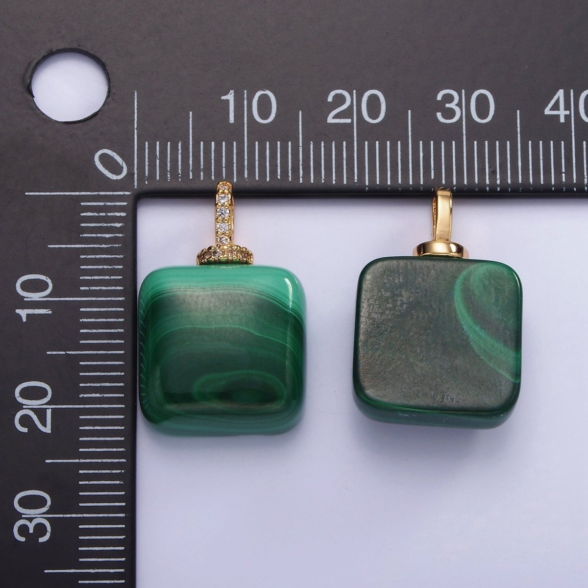 14K Gold Filled 23mm Malachite Micro Paved CZ Drill Bail Pendant | AH135 - DLUXCA