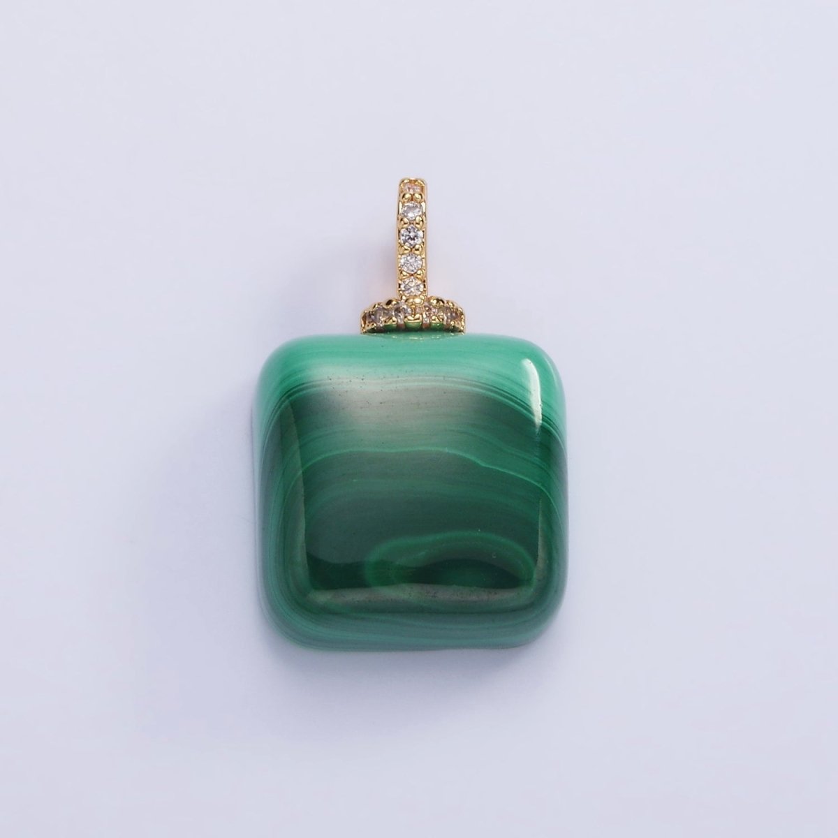 14K Gold Filled 23mm Malachite Micro Paved CZ Drill Bail Pendant | AH135 - DLUXCA