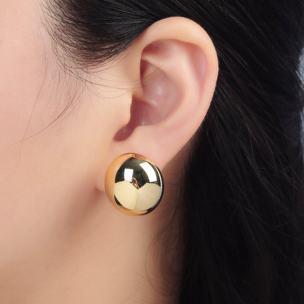 23mm Minimalist Round Dome Stud Earrings in Gold & Silver | AD648 AD649