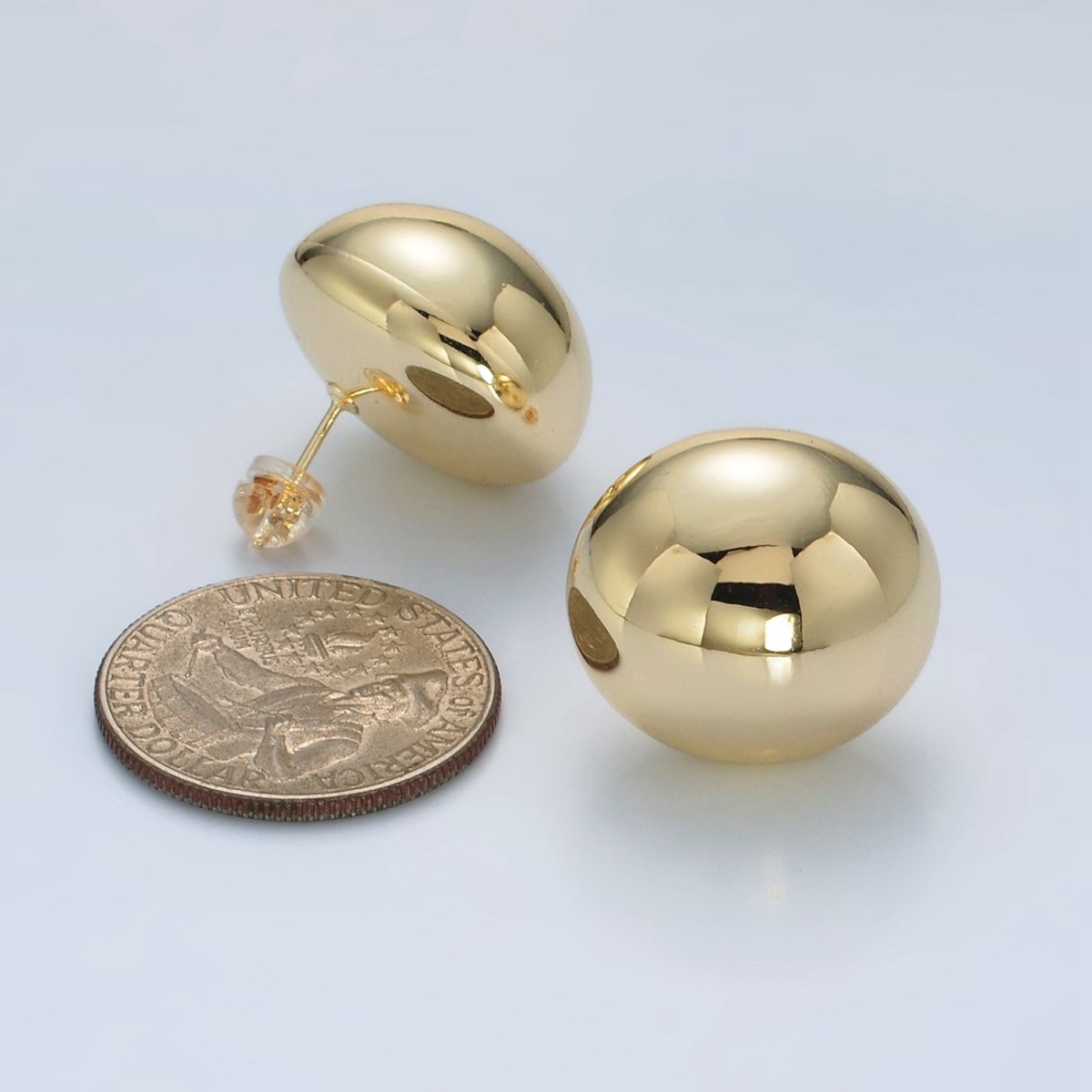 23mm Minimalist Round Dome Stud Earrings in Gold & Silver | AD648 AD649