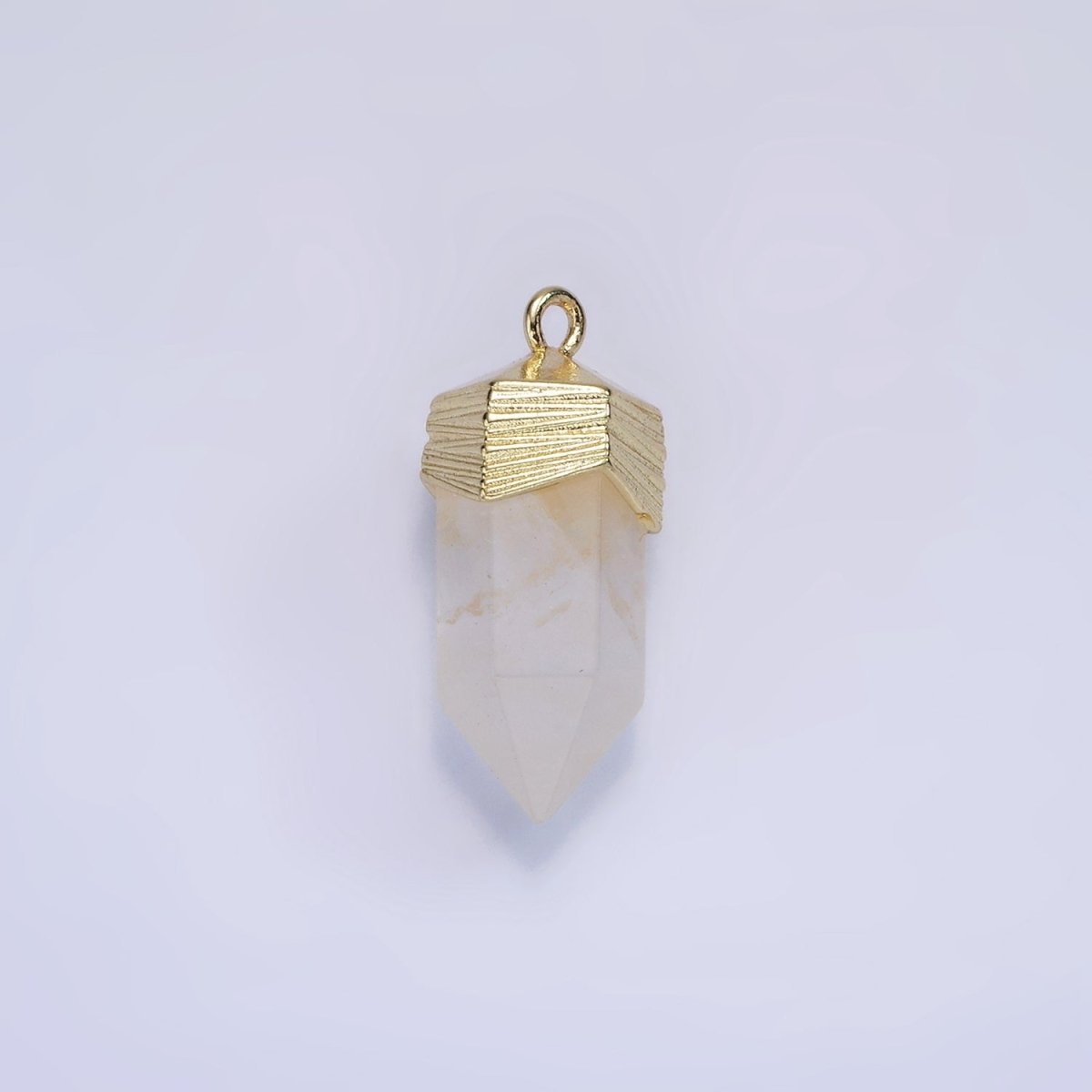 14K Gold Filled 23mm Natural Gemstone Pointed Wand Line-Textured Charm in Silver & Gold | AG342 - AG353