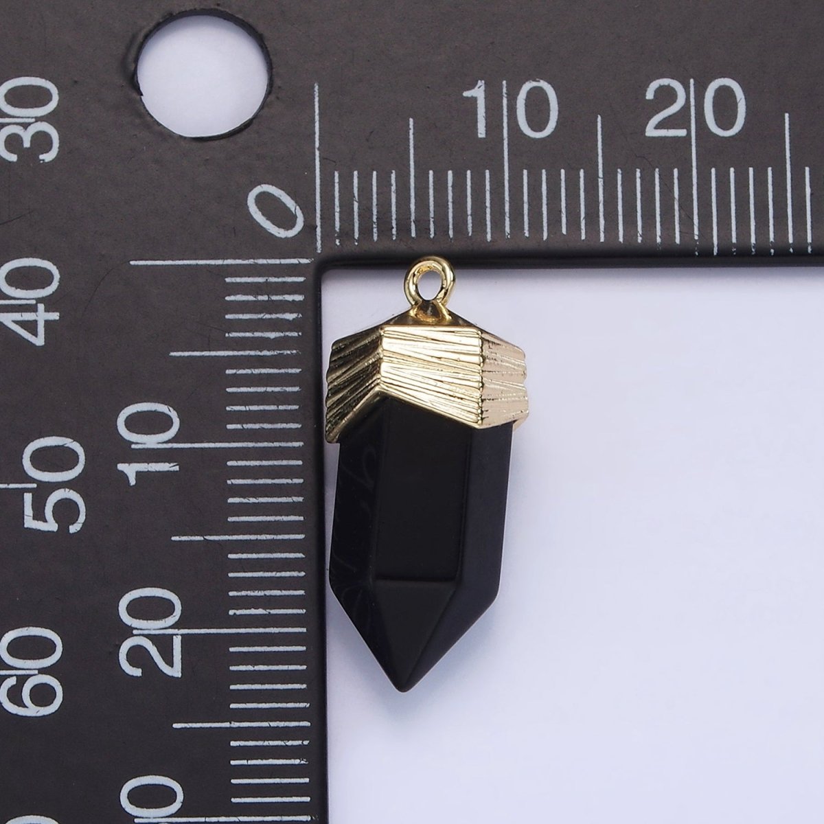 14K Gold Filled 23mm Natural Gemstone Pointed Wand Line-Textured Charm in Silver & Gold | AG342 - AG353