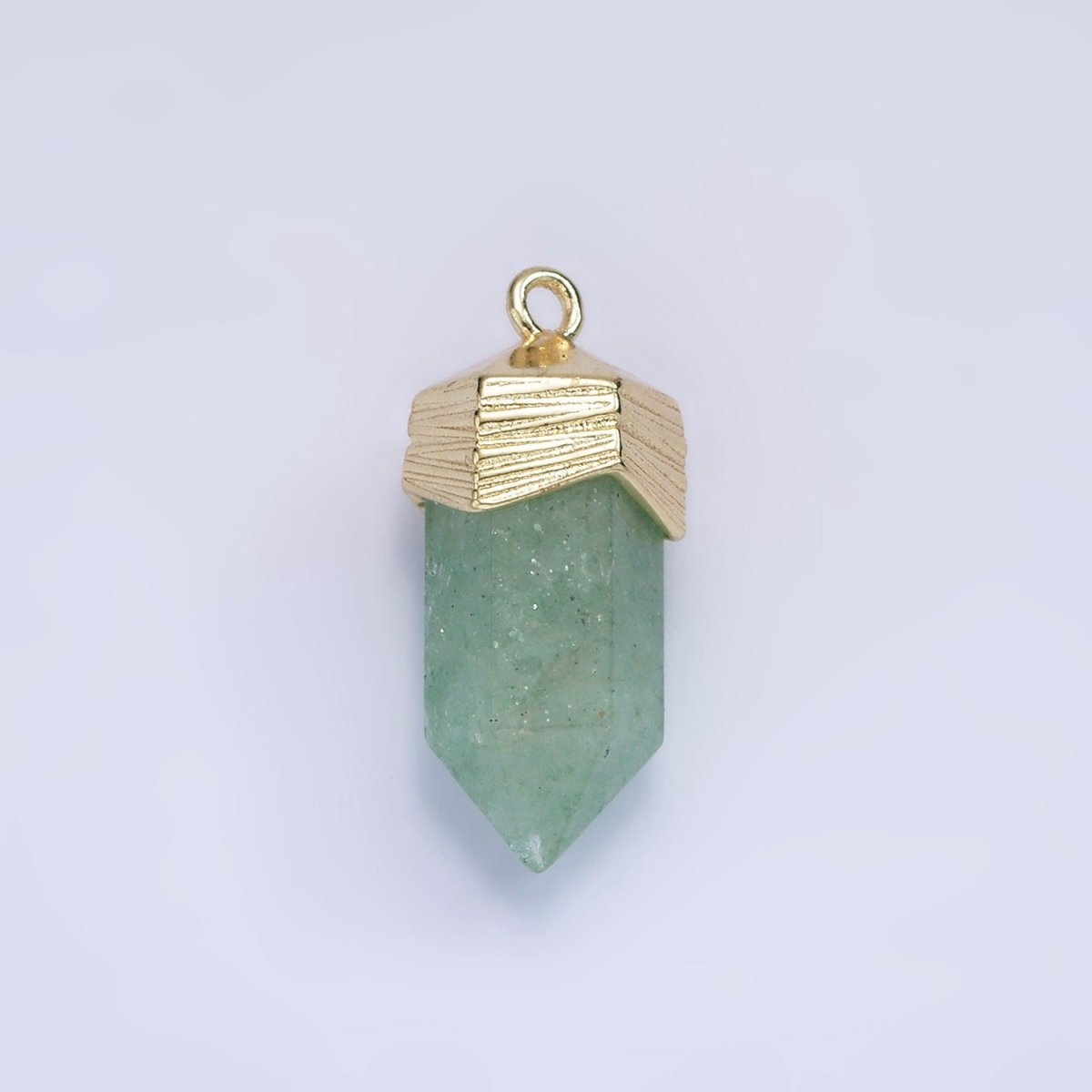 14K Gold Filled 23mm Natural Gemstone Pointed Wand Line-Textured Charm in Silver & Gold | AG342 - AG353