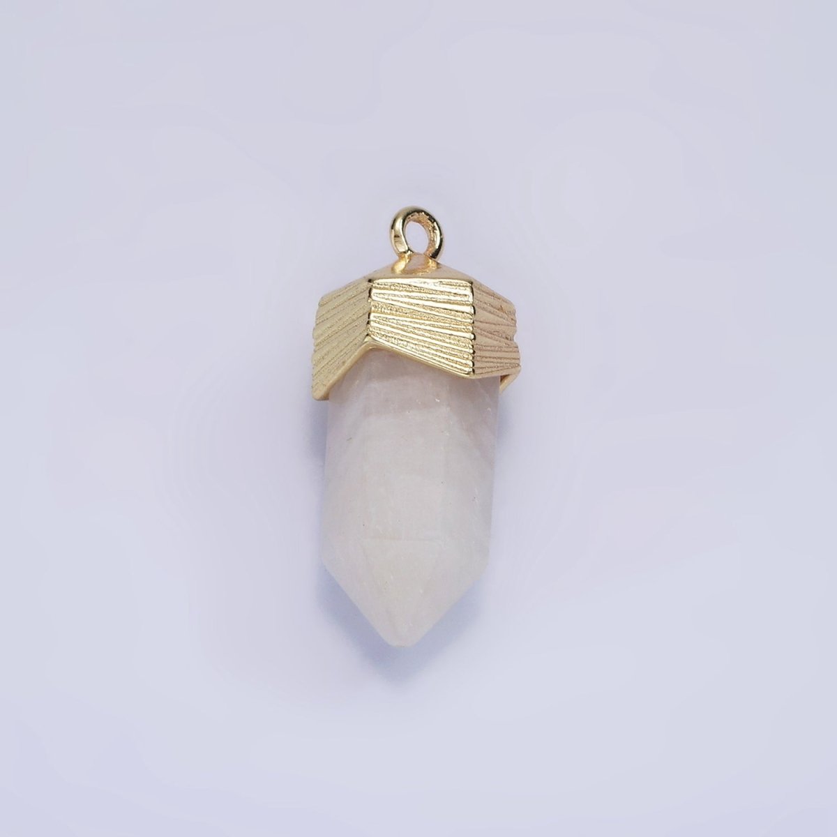 14K Gold Filled 23mm Natural Gemstone Pointed Wand Line-Textured Charm in Silver & Gold | AG342 - AG353