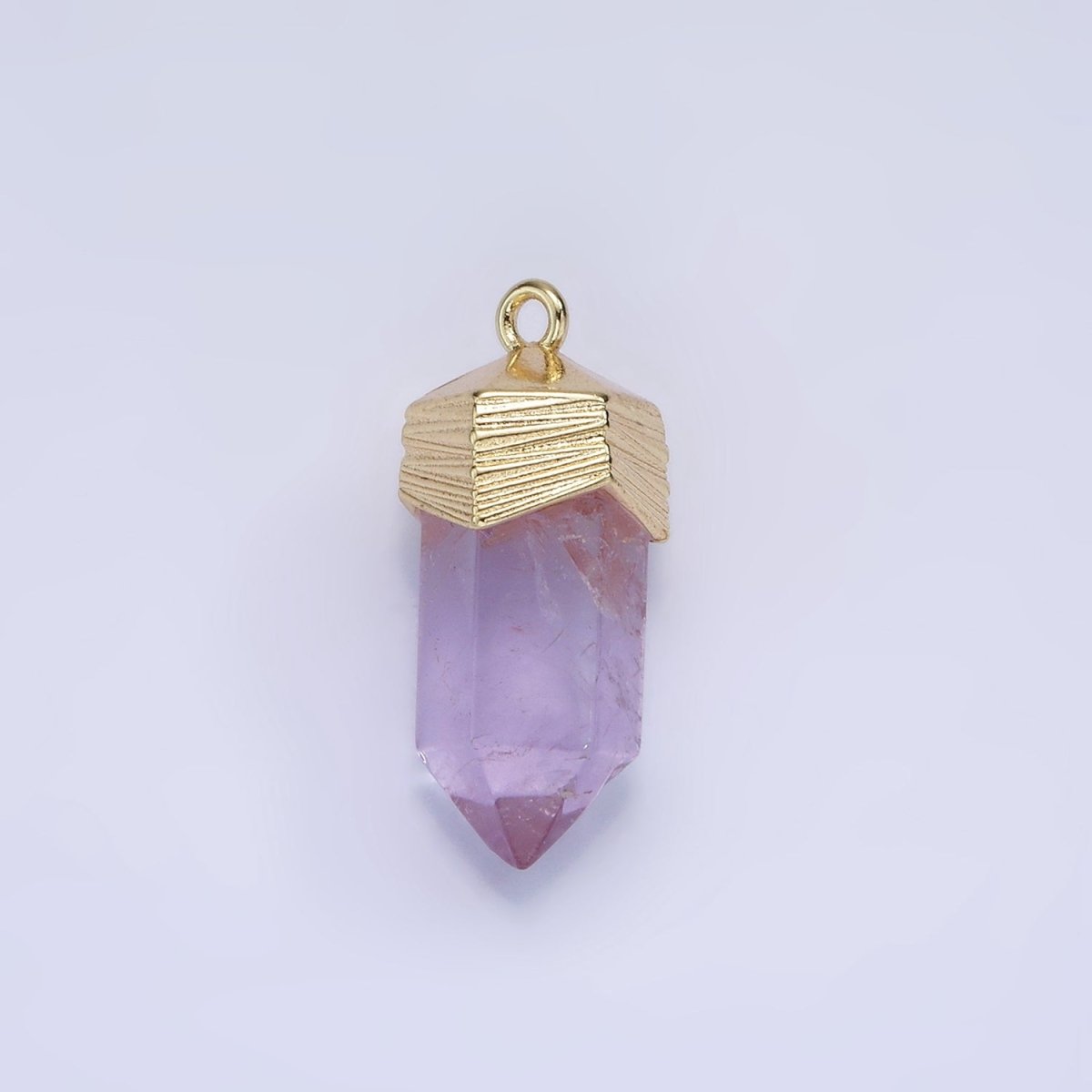 14K Gold Filled 23mm Natural Gemstone Pointed Wand Line-Textured Charm in Silver & Gold | AG342 - AG353