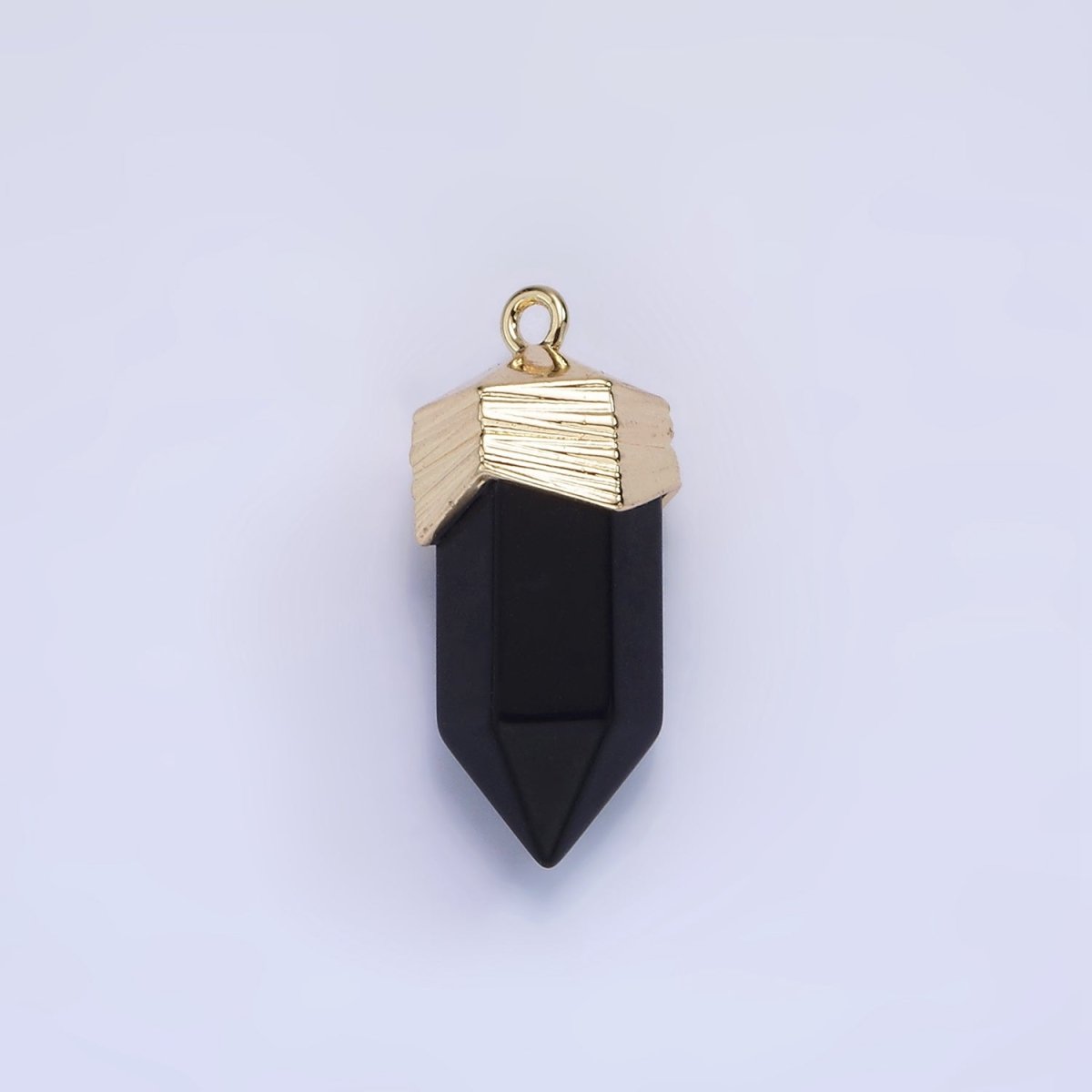14K Gold Filled 23mm Natural Gemstone Pointed Wand Line-Textured Charm in Silver & Gold | AG342 - AG353