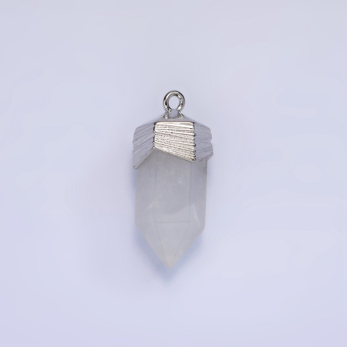 14K Gold Filled 23mm Natural Gemstone Pointed Wand Line-Textured Charm in Silver & Gold | AG342 - AG353