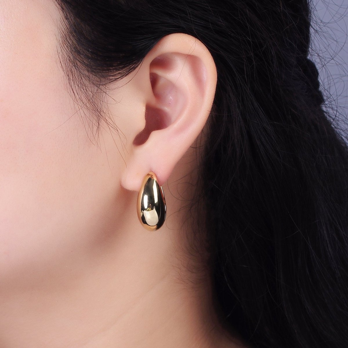 14K Gold Filled 23mm Teardrop Rounded Chubby Huggie Hoop Earrings in Gold & Silver | AE371 AE372