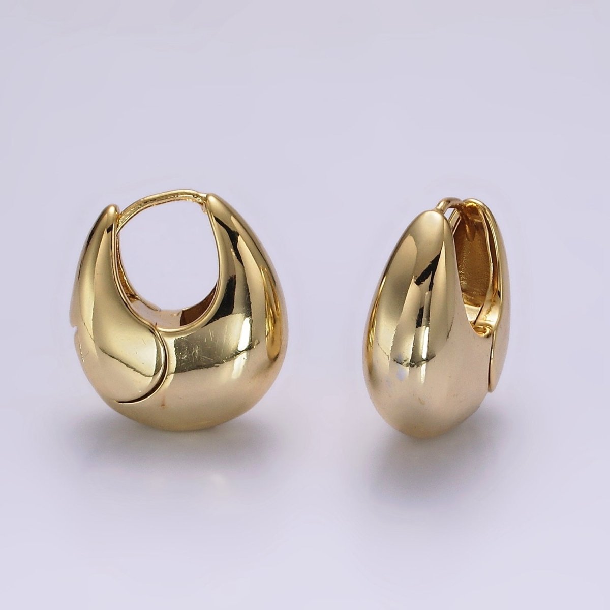 14K Gold Filled 23mm Teardrop Rounded Chubby Huggie Hoop Earrings in Gold & Silver | AE371 AE372