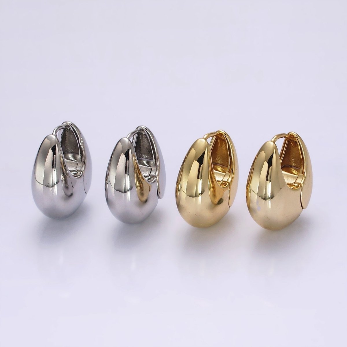 14K Gold Filled 23mm Teardrop Rounded Chubby Huggie Hoop Earrings in Gold & Silver | AE371 AE372