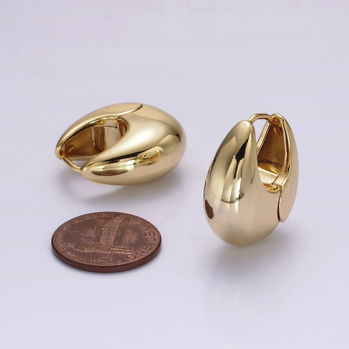 14K Gold Filled 23mm Teardrop Rounded Chubby Huggie Hoop Earrings in Gold & Silver | AE371 AE372