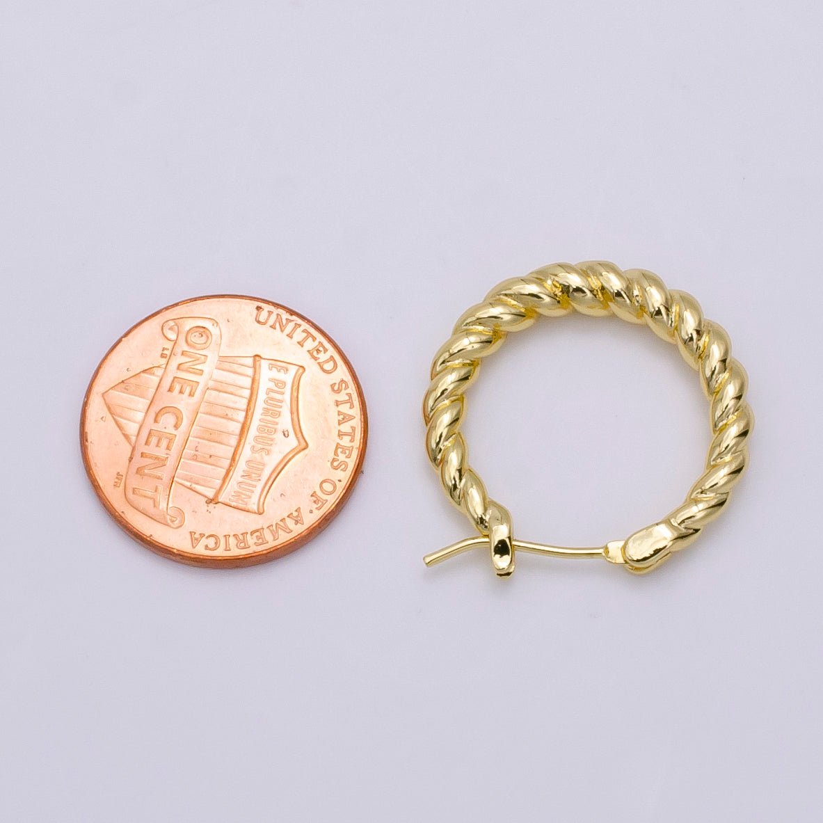 14K Gold Filled 23mm Twisted Croissant Latch Hoop Earrings | V-182 - DLUXCA