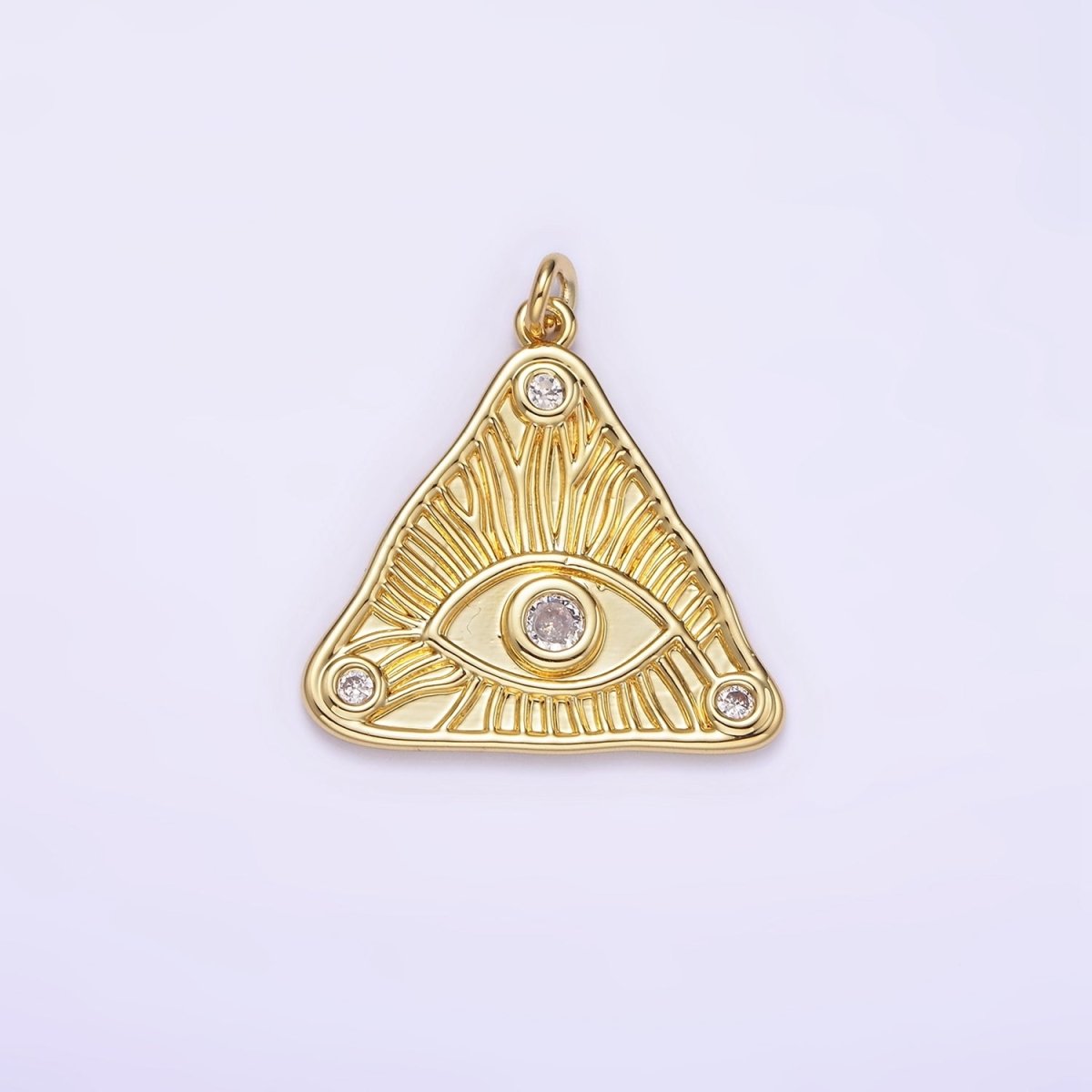 14K Gold Filled 24.5mm Clear Triple CZ Evil Eye Line-Textured Triangle Charm | AG265 - DLUXCA