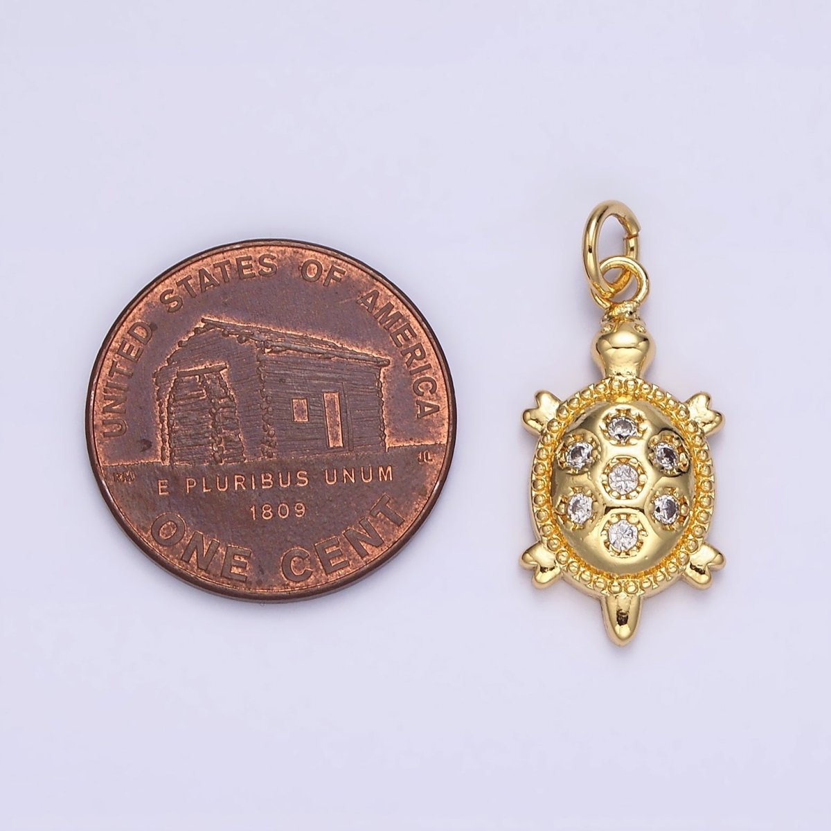 14K Gold Filled 24mm CZ Dotted Sea Turtle Tortoise Charm | N1037 - DLUXCA