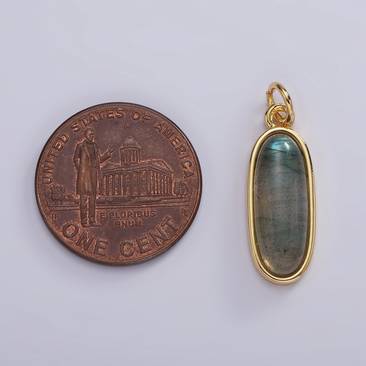 14K Gold Filled 24mm Natural Gemstone Bezel Oblong Charm | AG574 - AG581