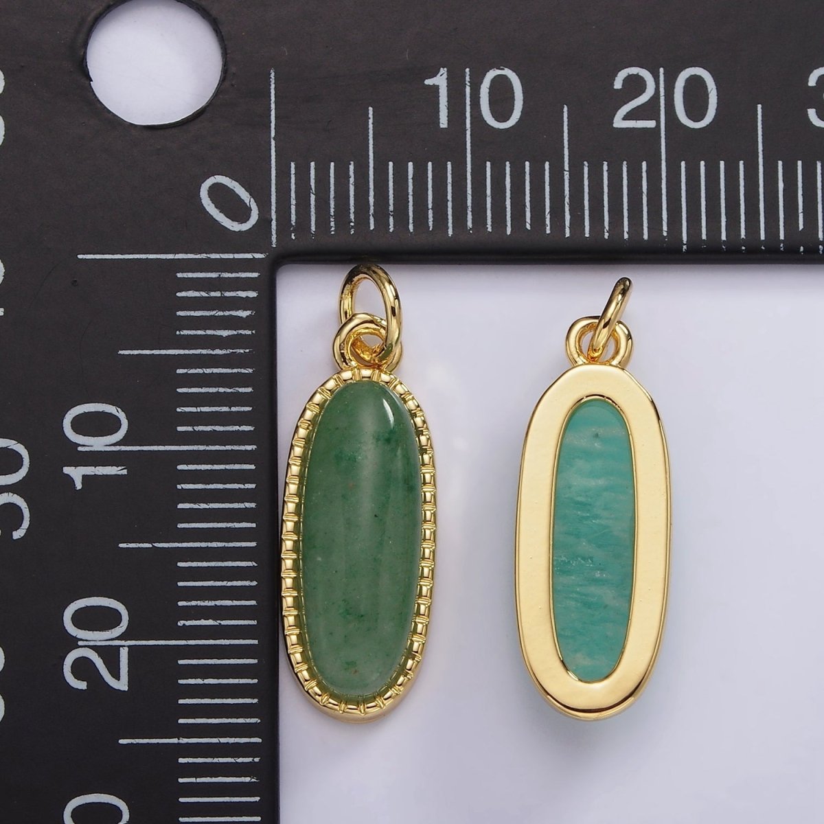 14K Gold Filled 24mm Natural Gemstone Dotted Bezel Oblong Charm | AG566 - AG571