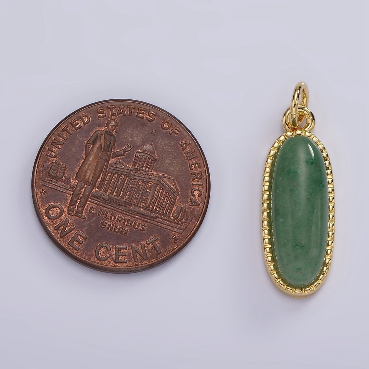 14K Gold Filled 24mm Natural Gemstone Dotted Bezel Oblong Charm | AG566 - AG571