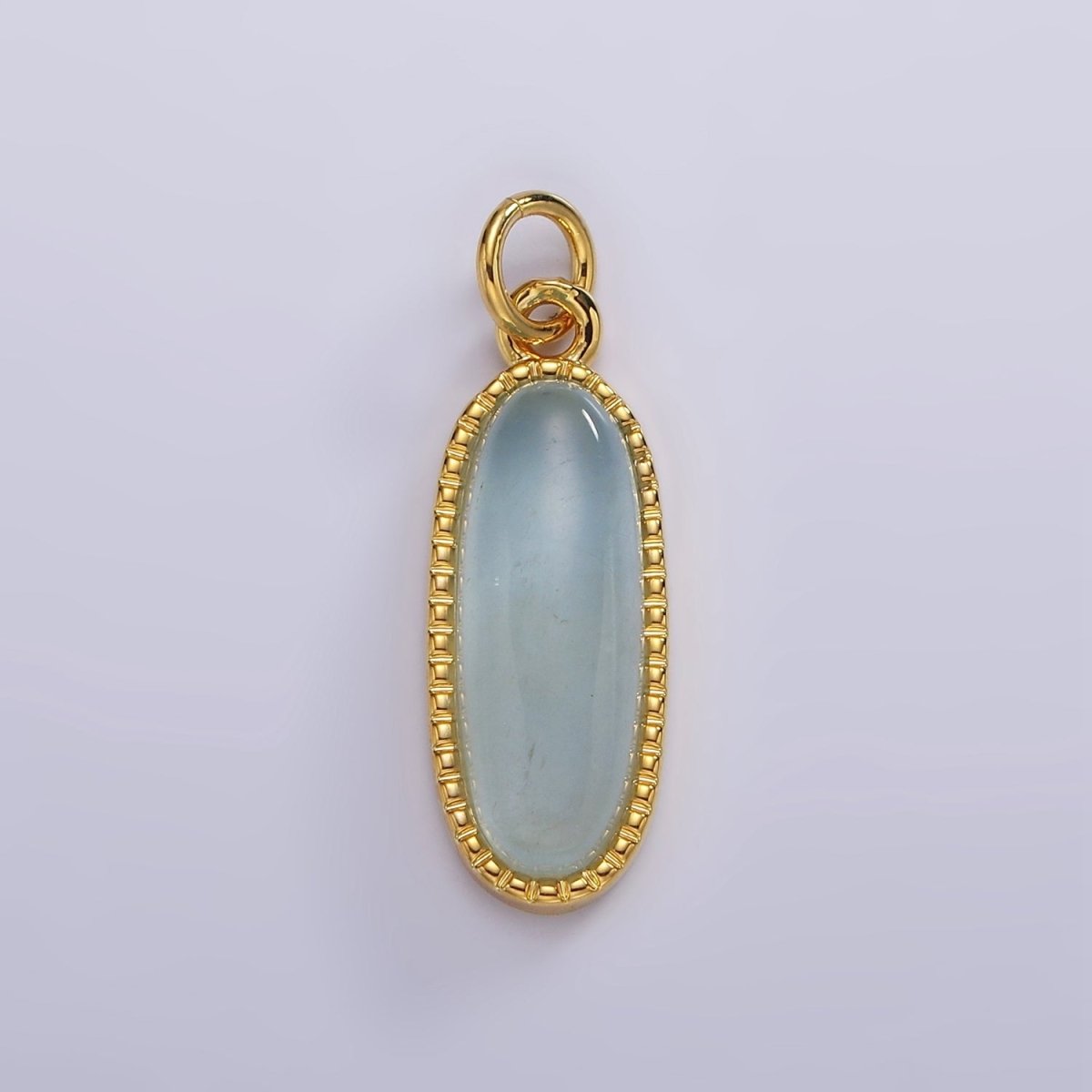 14K Gold Filled 24mm Natural Gemstone Dotted Bezel Oblong Charm | AG566 - AG571