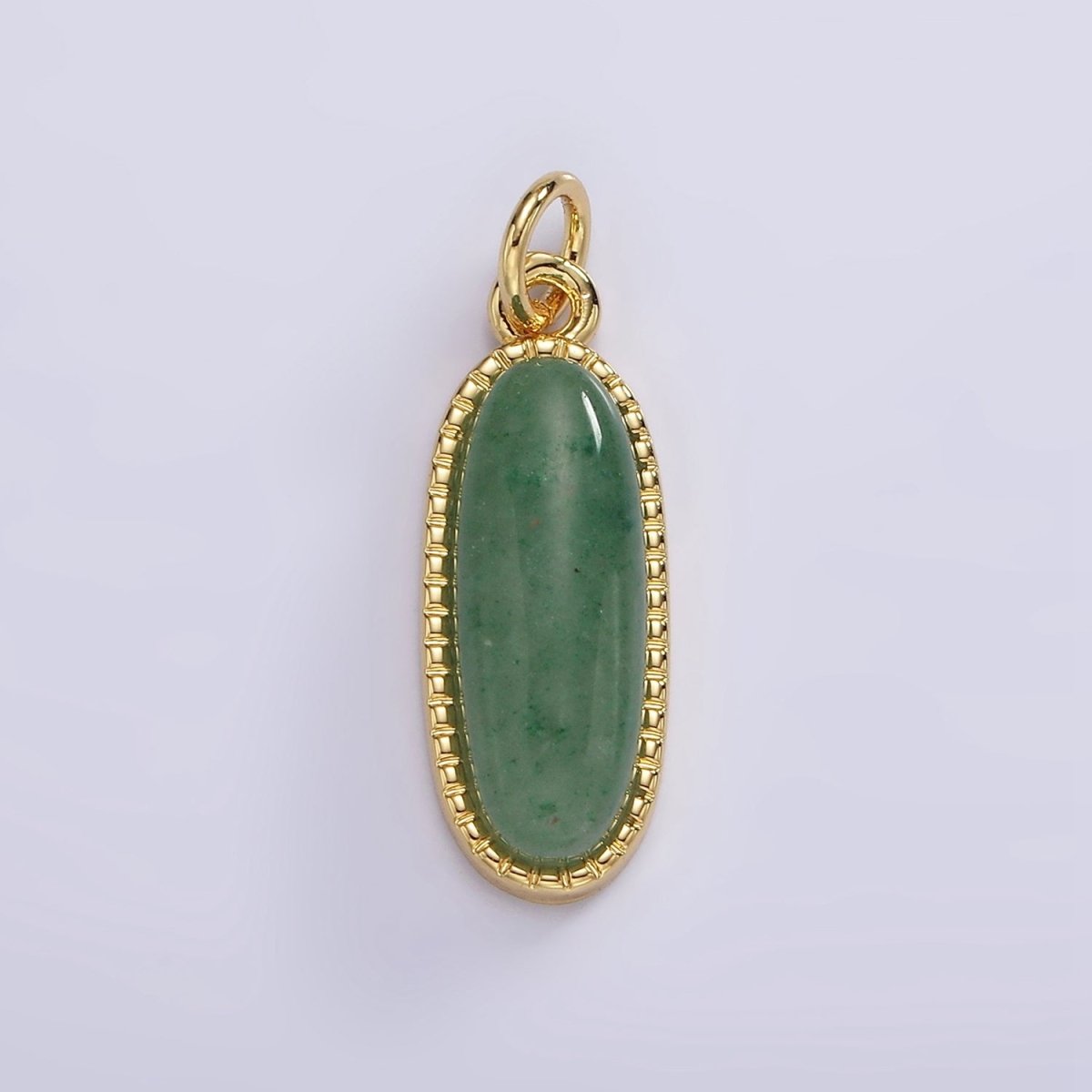 14K Gold Filled 24mm Natural Gemstone Dotted Bezel Oblong Charm | AG566 - AG571