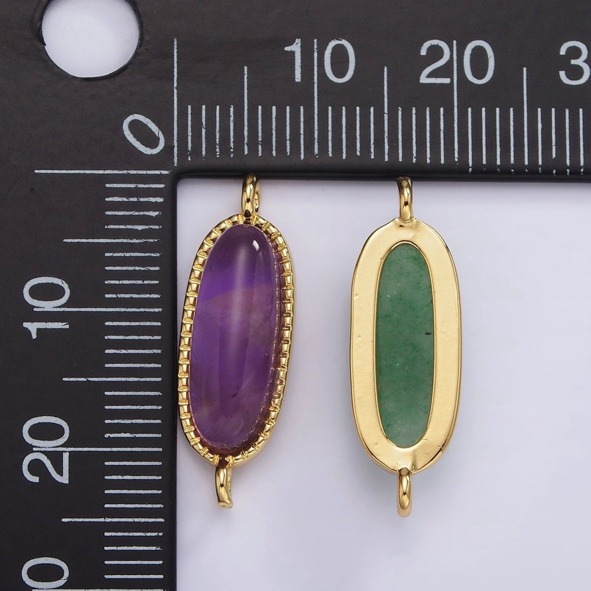 14K Gold Filled 24mm Natural Gemstone Dotted Bezel Oblong Connector | G238 - G243