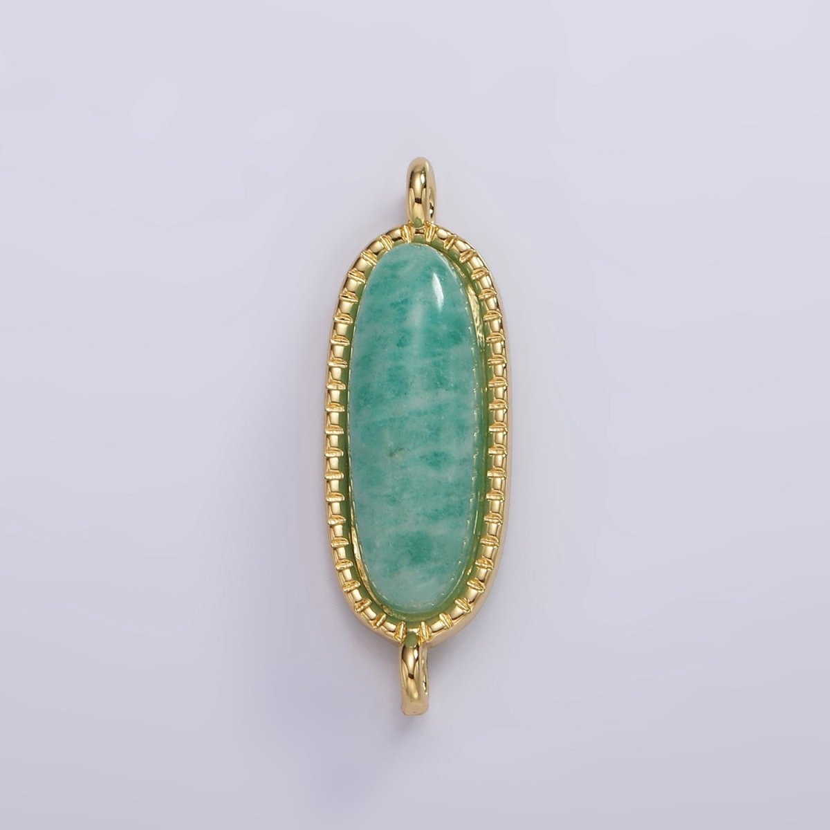 14K Gold Filled 24mm Natural Gemstone Dotted Bezel Oblong Connector | G238 - G243
