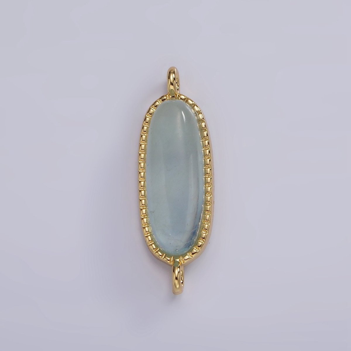14K Gold Filled 24mm Natural Gemstone Dotted Bezel Oblong Connector | G238 - G243