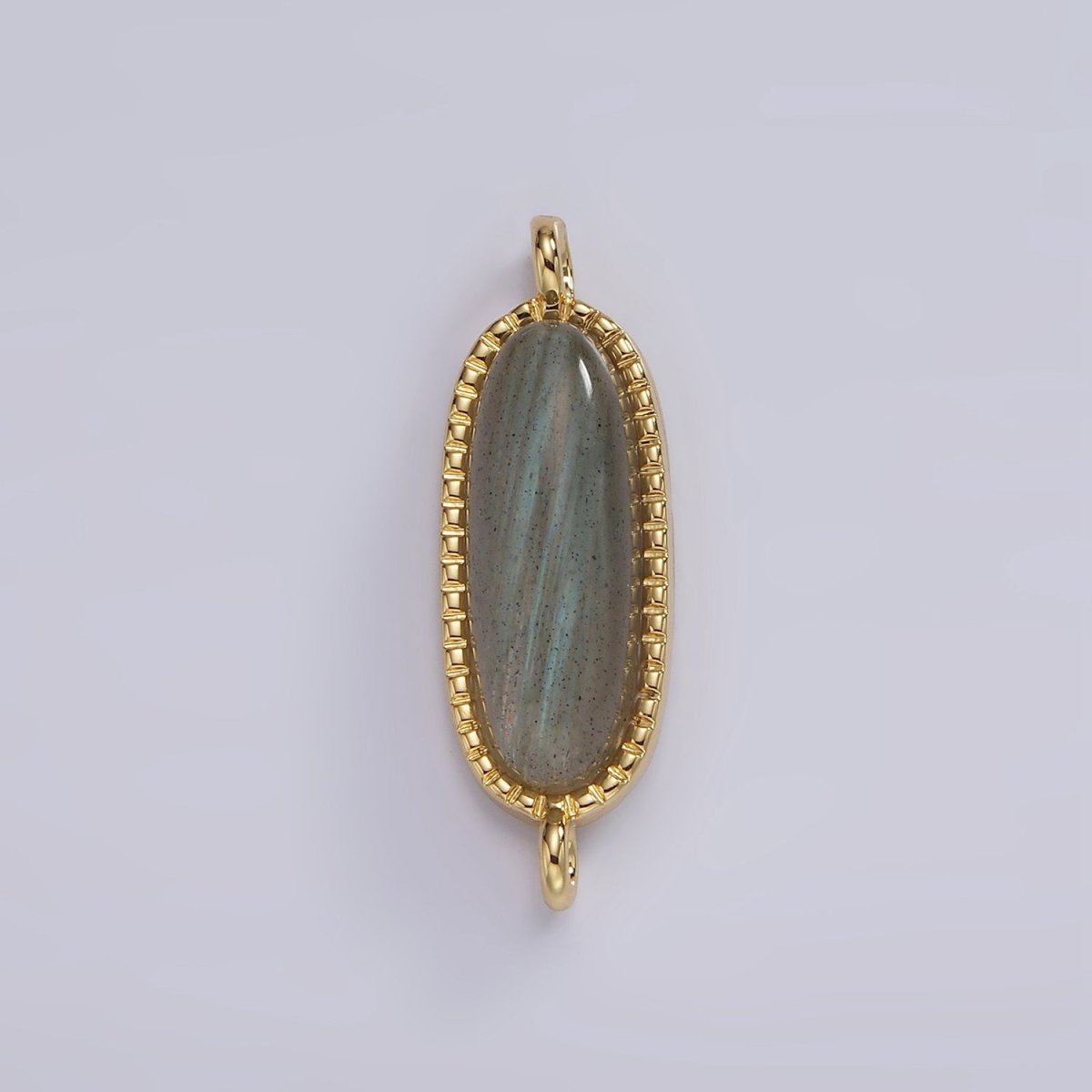 14K Gold Filled 24mm Natural Gemstone Dotted Bezel Oblong Connector | G238 - G243