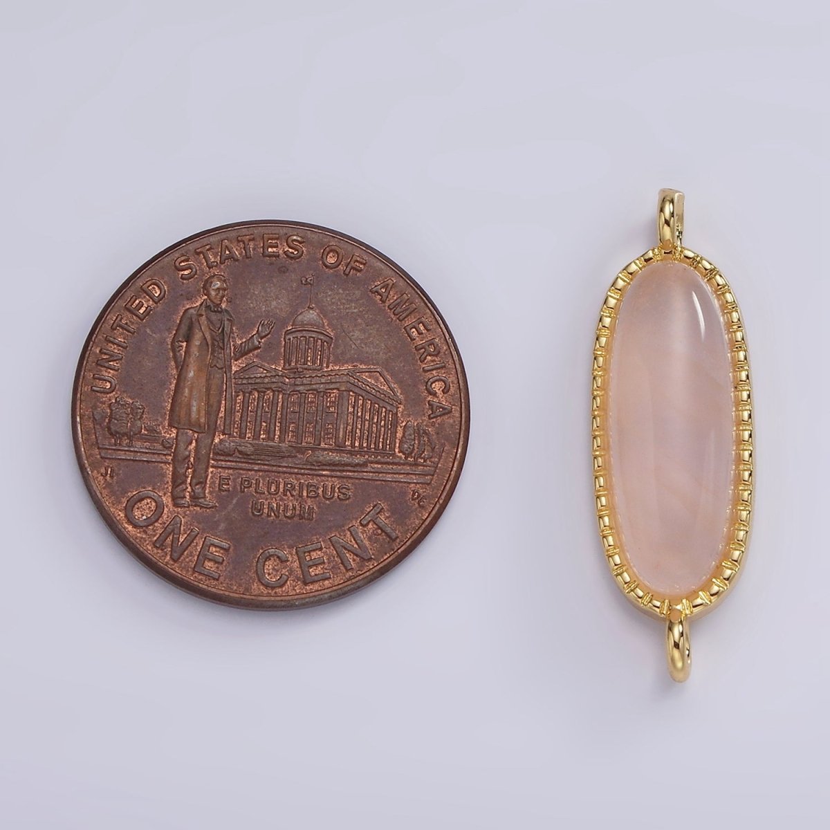 14K Gold Filled 24mm Natural Gemstone Dotted Bezel Oblong Connector | G238 - G243