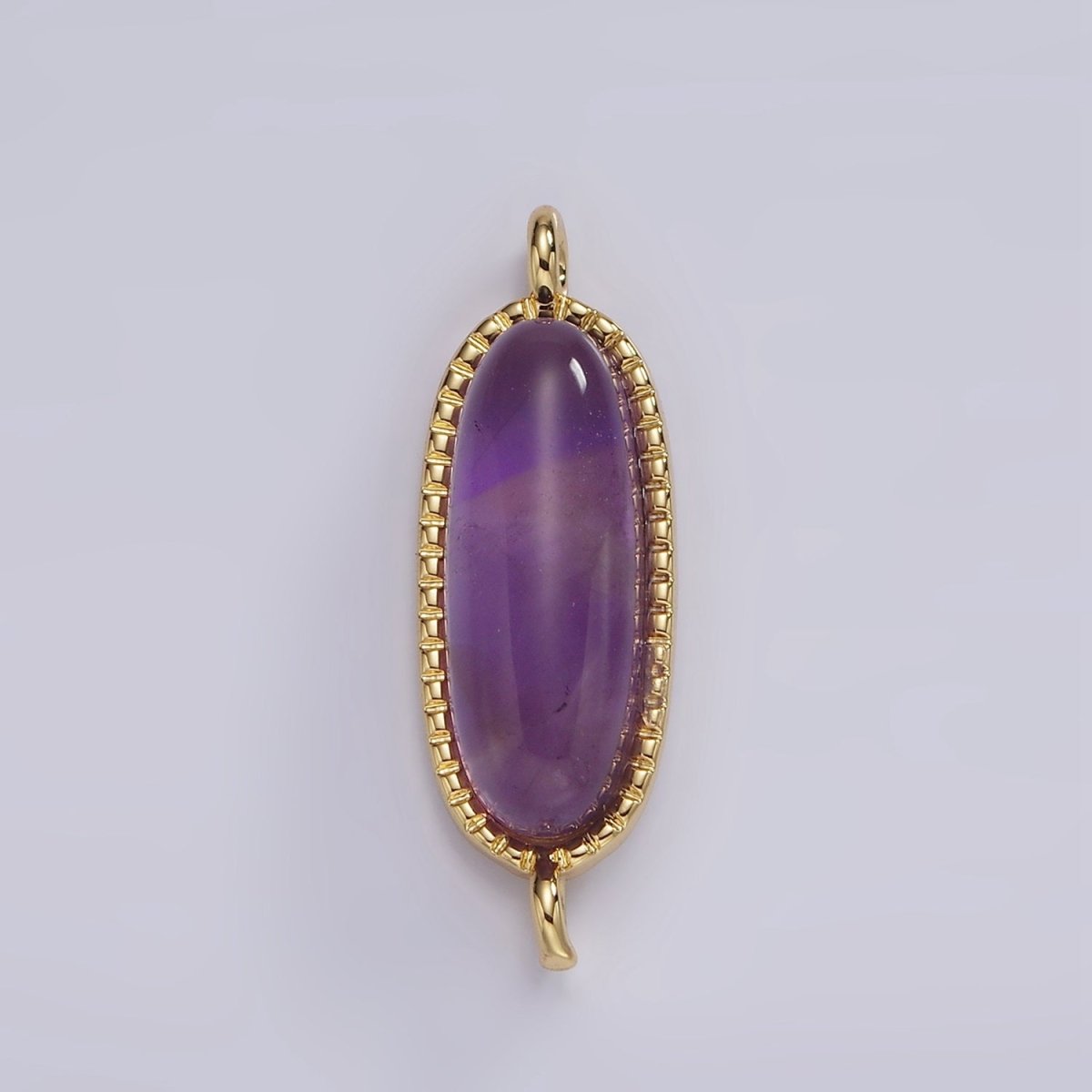 14K Gold Filled 24mm Natural Gemstone Dotted Bezel Oblong Connector | G238 - G243