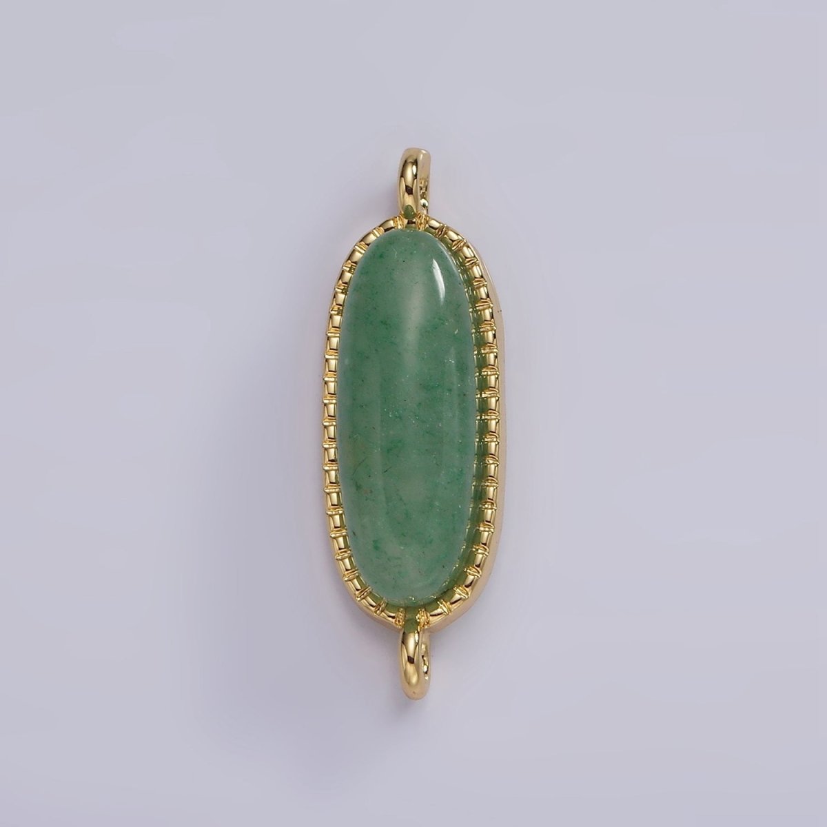 14K Gold Filled 24mm Natural Gemstone Dotted Bezel Oblong Connector | G238 - G243