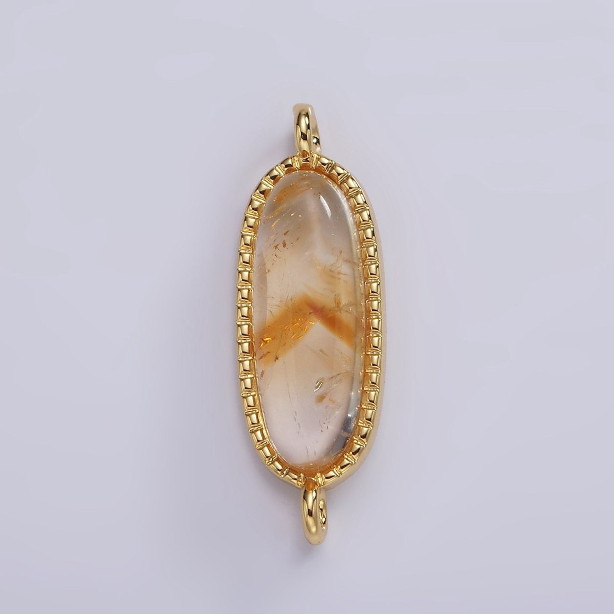14K Gold Filled 24mm Natural Gemstone Dotted Bezel Oblong Connector | G238 - G243