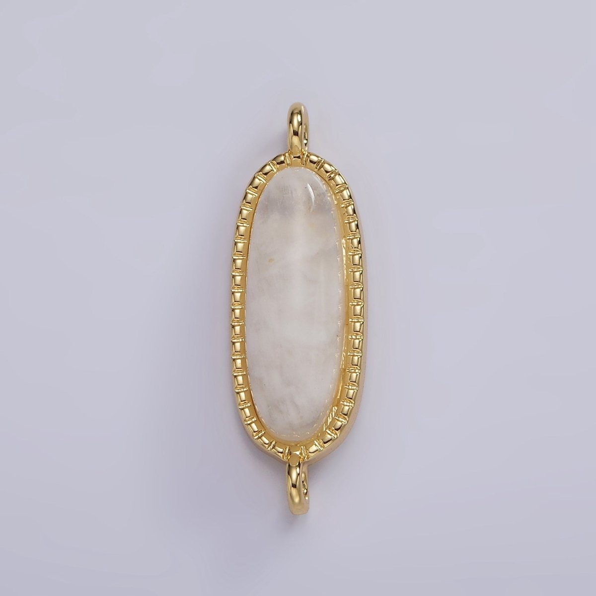 14K Gold Filled 24mm Natural Gemstone Dotted Bezel Oblong Connector | G238 - G243