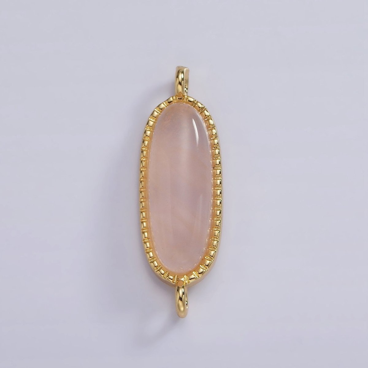 14K Gold Filled 24mm Natural Gemstone Dotted Bezel Oblong Connector | G238 - G243